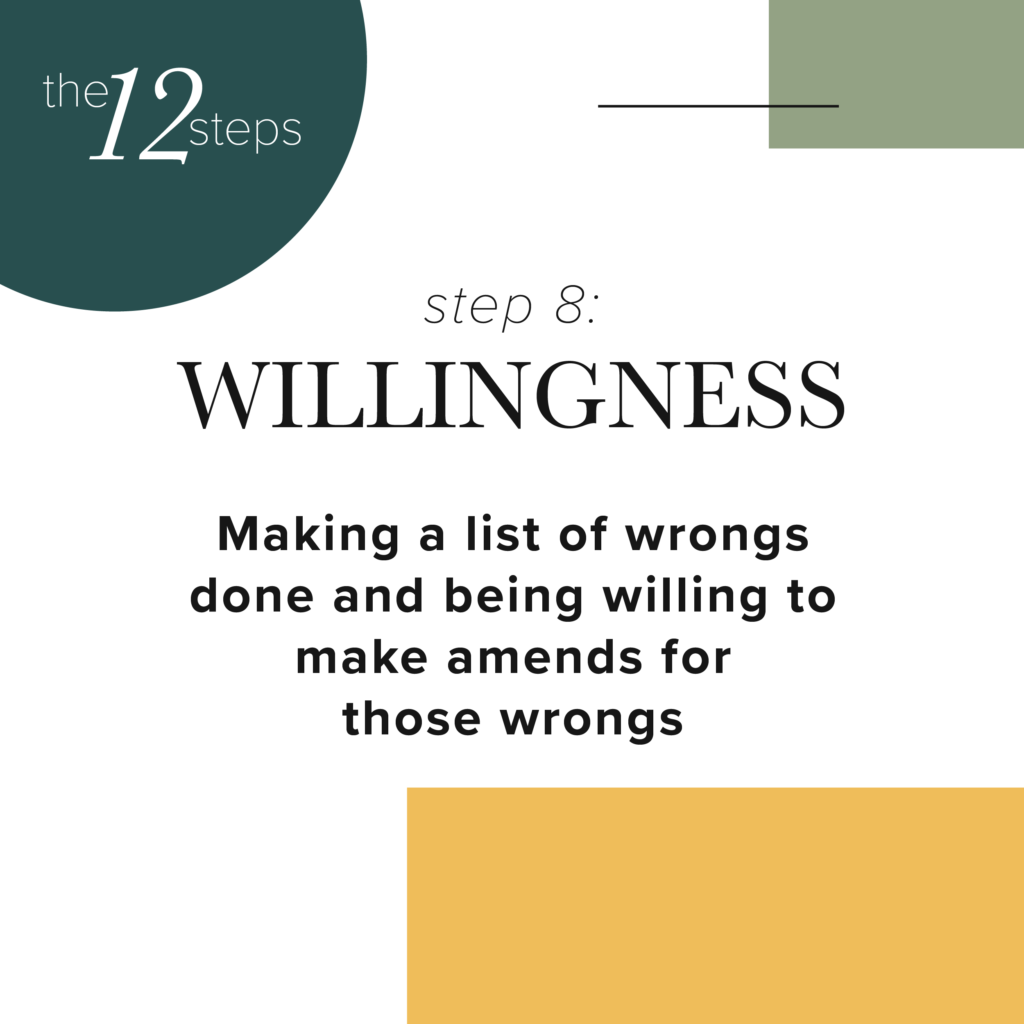 Step 8: Willingness- Making a list of wrongs done and being willing to make amends for those wrongs.