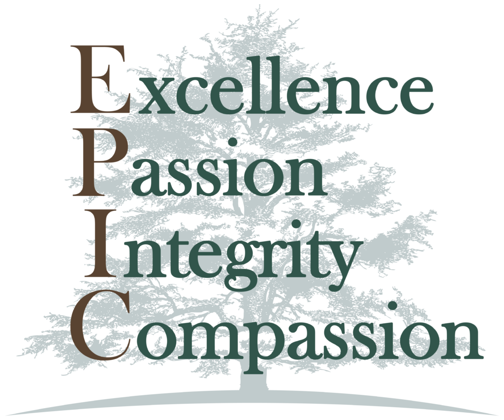 Cedar House EPIC logo showing core values of excellence, passion, integrity and compassion