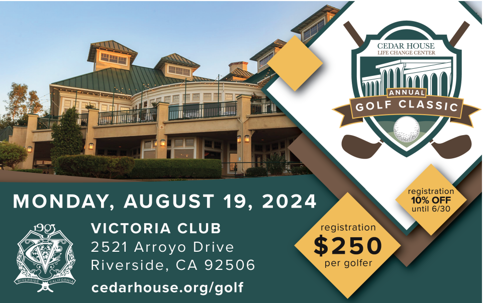 golf tournament flyer with early bird discount of 10%, image of Victoria Club and golf classic logo with $250/golfer and event date of August 19, 2024
